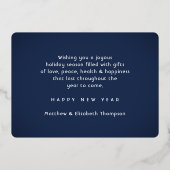 任意の文字ネイビーブルー新年の新しい開始紙吹雪 箔シーズンカード (裏面)