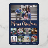 任意の文字ネイビーブルー9フォトコラージュトレンディースクリプト 箔シーズンカード (正面)