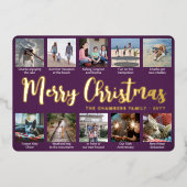 任意の文字パープル11フォトコラージュシンプルのスクリプト 箔シーズンカード (正面)