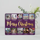 任意の文字パープル11フォトコラージュシンプルのスクリプト 箔シーズンカード (立ち正面)