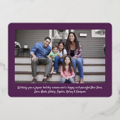 任意の文字パープル11フォトコラージュシンプルのスクリプト 箔シーズンカード (裏面)