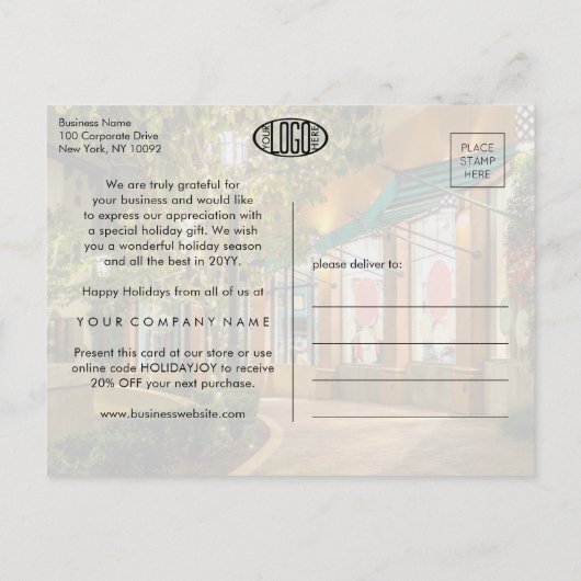 任意の文字ビジネスプロモーション2フォトホリデー 案内ポストカード (裏面)