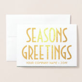 任意の文字ビジネスホリデーNoロゴグリーン金ゴールドパイン 箔カード (封筒付き正面)