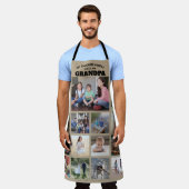 任意の文字ファミリーフォトコラージグランパカーキベージュ エプロン (着用した状態)