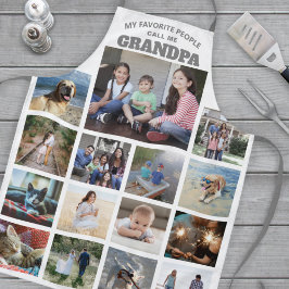 任意の文字ファミリーフォトコラージグランパグレー&ホワイト エプロン