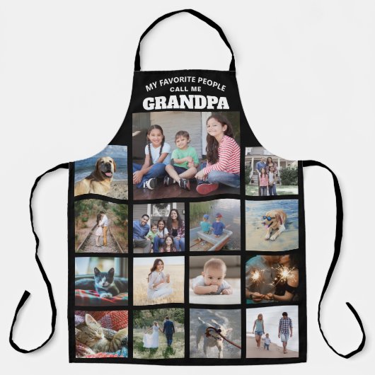 任意の文字ファミリーフォトコラージグランパ白黒 エプロン (正面)