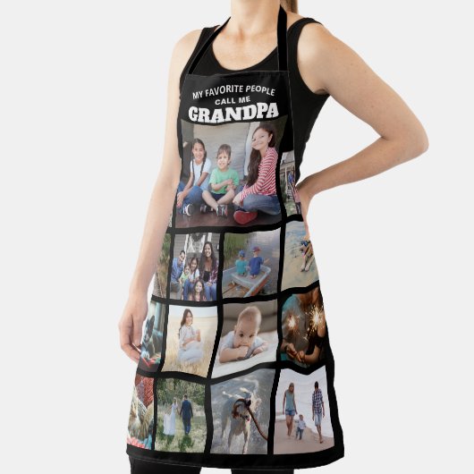 任意の文字ファミリーフォトコラージグランパ白黒 エプロン (インサイチュ)