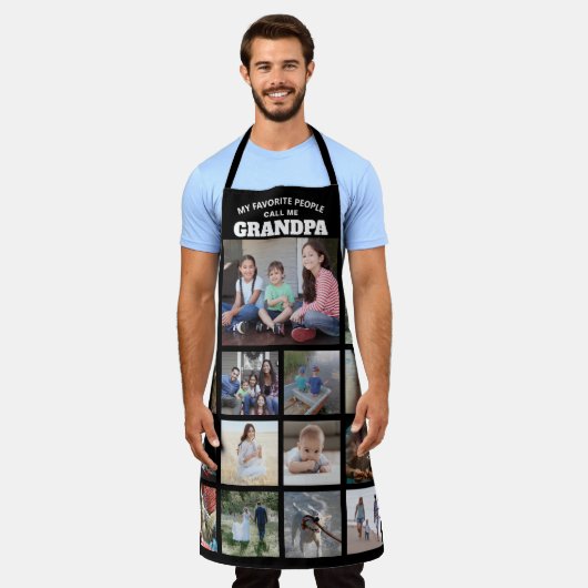 任意の文字ファミリーフォトコラージグランパ白黒 エプロン (着用した状態)