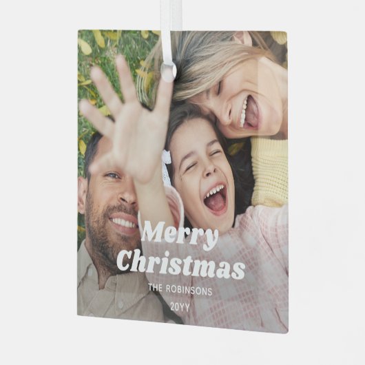 任意の文字フォトオーバーレイシンプルレトロタイポグラフィ ガラスオーナメント (正面左)