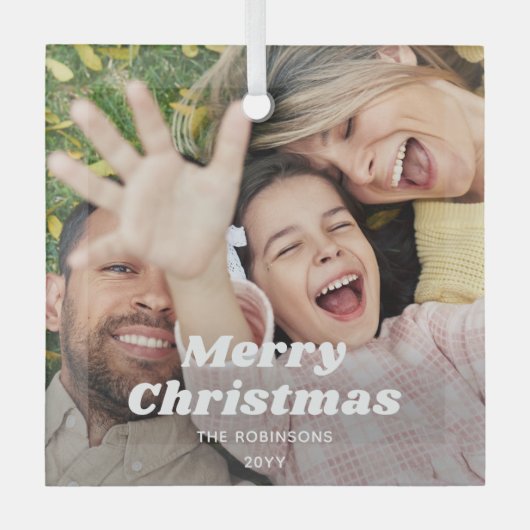 任意の文字フォトオーバーレイシンプルレトロタイポグラフィ ガラスオーナメント (正面)