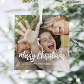 任意の文字フォトオーバーレイトレンディーブラシ付きホワイトスクリプト ガラスオーナメント