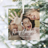 任意の文字フォトオーバーレイモダンブラシ付きホワイトスクリプト ガラスオーナメント