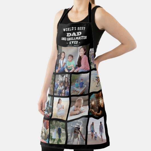 任意の文字フォトコラージュ最高のパパグリルマスターブラック エプロン (インサイチュ)