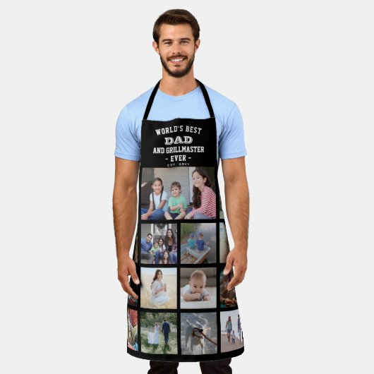 任意の文字フォトコラージュ最高のパパグリルマスターブラック エプロン (着用した状態)
