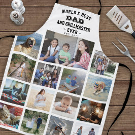 任意の文字フォトコラージュ最高のパパグリルマスターホワイト エプロン