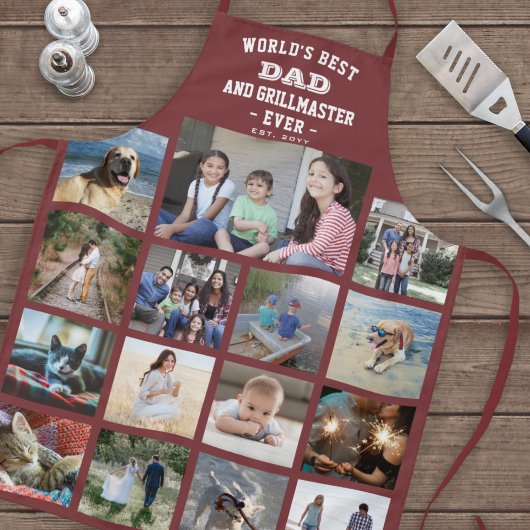 任意の文字フォトコラージュ最高のパパグリルマスターレッド エプロン