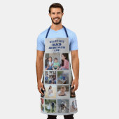 任意の文字フォトコラージュ最高のパパグレーブルーグリル エプロン (着用した状態)