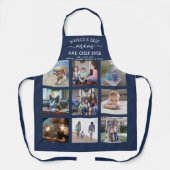 任意の文字フォトコラージュ最高のママネイビーブルー&ホワイト エプロン (正面)