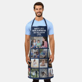 任意の文字フォトコラージョ最高のンパエバーネイビーブルー エプロン (着用した状態)