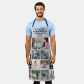 任意の文字フォトコラージョ最高のンパエバーブルーグレー エプロン (着用した状態)