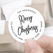 任意の文字ブラシ付きスクリプト差出人住所クリスマス ラウンドシール