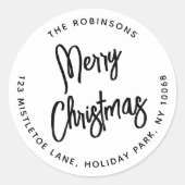 任意の文字ブラシ付きスクリプト差出人住所クリスマス ラウンドシール (正面)