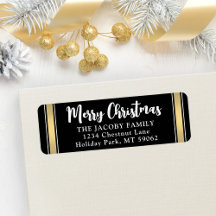 任意の文字ブラックと金ゴールドクリスマス差出人住所