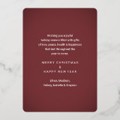 任意の文字ブルゴーニュ4フォトコラージクリスマススクリプト 箔シーズンカード (裏面)