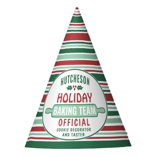 任意の文字ホリデーベーキングチームレッド&グリーンクリスマス パーティーハット (正面)