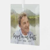 任意の文字メモリアル1フォトシンプルフォトスクリプト ガラスオーナメント (正面左)