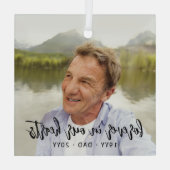 任意の文字メモリアル1フォトシンプルフォトスクリプト ガラスオーナメント (裏面)