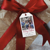 任意の文字モダンシンプルスクリプトとフォトフェスティバルレッド ギフトタグ