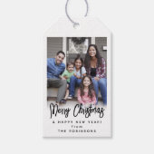 任意の文字モダンブラシ付きスクリプトフォトブラック&ホワイト ギフトタグ (正面)