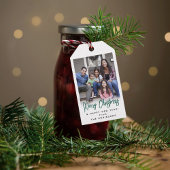 任意の文字モダンブラシ付き緑のスクリプトと写真 ギフトタグ