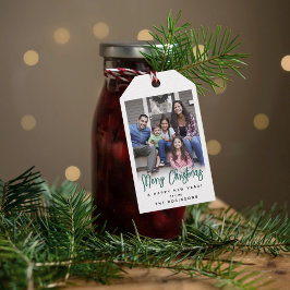 任意の文字モダンブラシ付き緑のスクリプトと写真 ギフトタグ