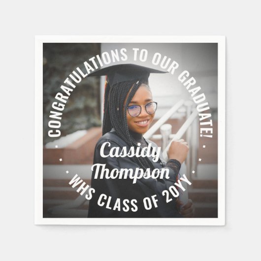 任意の文字モダン写真シンプルの卒業エレガント スタンダードカクテルナプキン (正面)