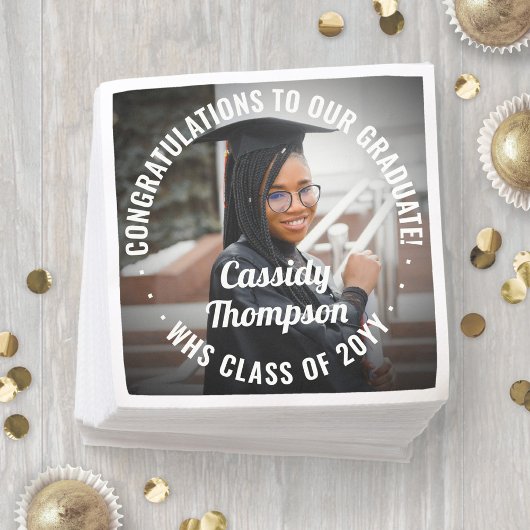 任意の文字モダン写真シンプルの卒業エレガント スタンダードカクテルナプキン