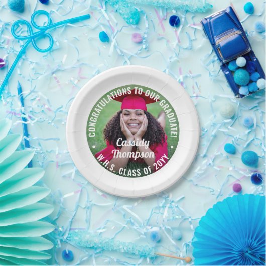 任意の文字モダン写真シンプルの卒業エレガント ペーパープレート (パーティー)