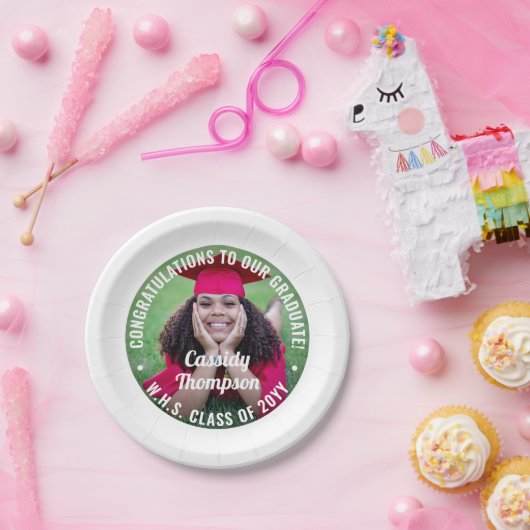任意の文字モダン写真シンプルの卒業エレガント ペーパープレート (パーティー)