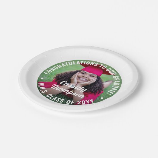 任意の文字モダン写真シンプルの卒業エレガント ペーパープレート (アングル)