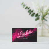 *任意の文字モダン*ピンクのネオン&煙まつげ/まつげ 名刺 (スタンド正面)