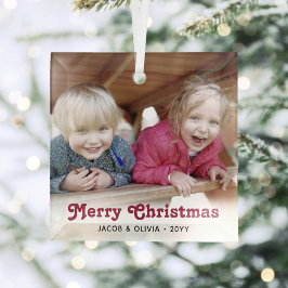 任意の文字レッドレトロタイポグラフィシンプルフォトオーバーレイ ガラスオーナメント