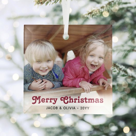 任意の文字レッドレトロタイポグラフィシンプルフォトオーバーレイ ガラスオーナメント