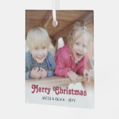 任意の文字レッドレトロタイポグラフィシンプルフォトオーバーレイ ガラスオーナメント (正面左)