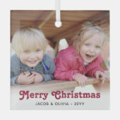 任意の文字レッドレトロタイポグラフィシンプルフォトオーバーレイ ガラスオーナメント (正面)