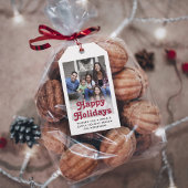 任意の文字レトロタイポグラフィとフォトフェスティバル赤 ギフトタグ