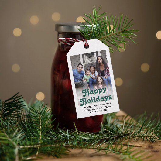 任意の文字レトロタイポグラフィ&フォトフェスティバルグリーン ギフトタグ