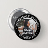 任意の文字卒業写真おめでとう白黒 缶バッジ (正面&裏面)