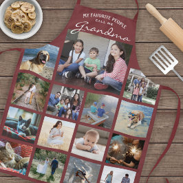 任意の文字家族の写真コラージュおばあちゃんブルゴーニュ赤 エプロン