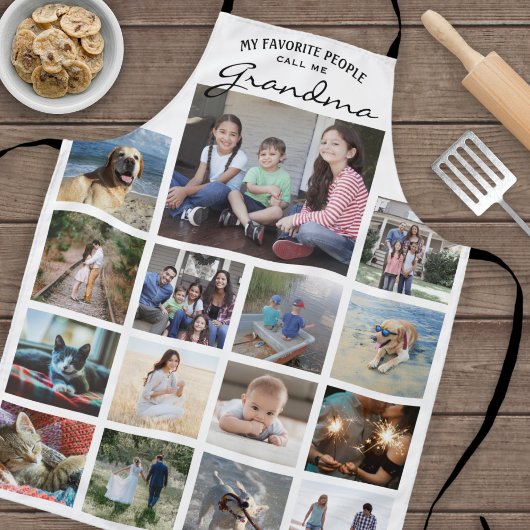 任意の文字家族の写真コラージュのグリッドおばあちゃん白 エプロン